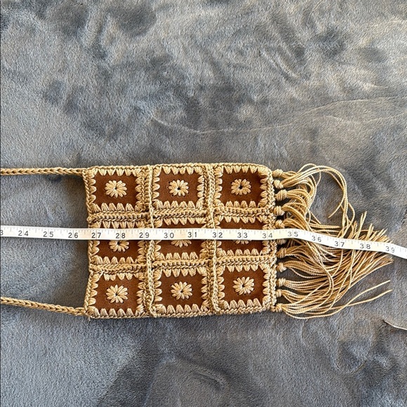 🥳Host Pick🥳 Boho Sundown Wild Leather Crochet Fringe Bag - Brown and Cream - Picture 3 of 11
